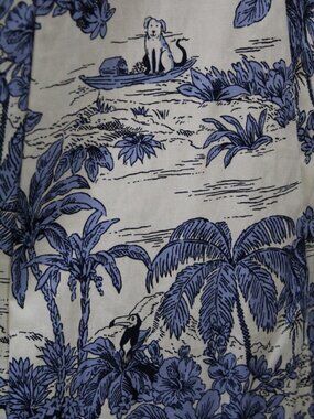 Blue Tropical Toile Dress w Dog Print Cottagecore Coastal Summer NWT Sz 8